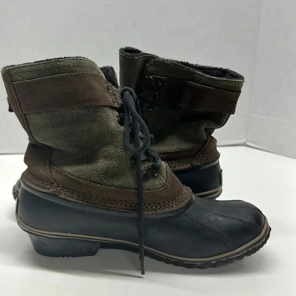 Sorel Fancy Lace II Boots Lace Up Winter Snow Boot Olive Black Womens Size 8 - Picture 8 of 12